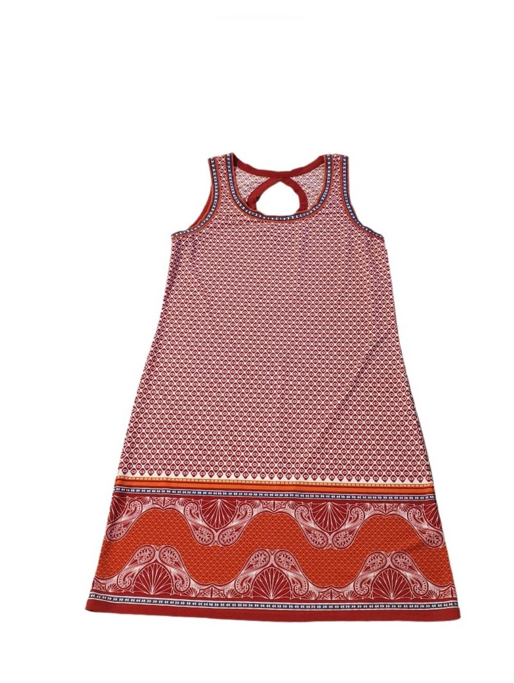 Max Studio Boho Shift Red White A-line Keyhole Back Dress Medium